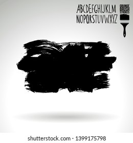 Black brush stroke and handwritten alphabet. Grunge vector abstract hand - painted element. Underline and border design.