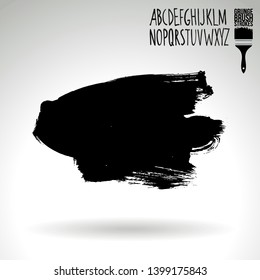 Black brush stroke and handwritten alphabet. Grunge vector abstract hand - painted element. Underline and border design.