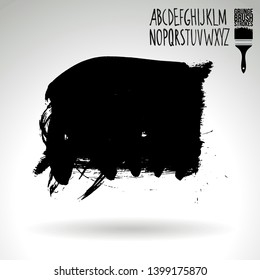 Black brush stroke and handwritten alphabet. Grunge vector abstract hand - painted element. Underline and border design.