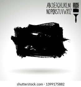 Black brush stroke and handwritten alphabet. Grunge vector abstract hand - painted element. Underline and border design.