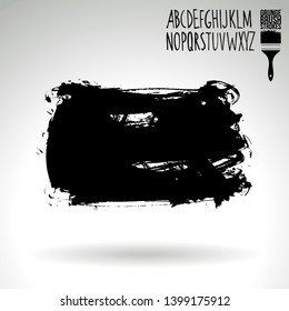 Black brush stroke and handwritten alphabet. Grunge vector abstract hand - painted element. Underline and border design.