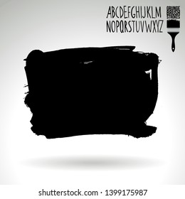 Black brush stroke and handwritten alphabet. Grunge vector abstract hand - painted element. Underline and border design.