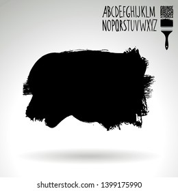 Black brush stroke and handwritten alphabet. Grunge vector abstract hand - painted element. Underline and border design.