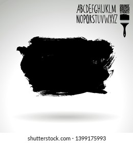 Black brush stroke and handwritten alphabet. Grunge vector abstract hand - painted element. Underline and border design.