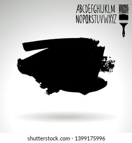 Black brush stroke and handwritten alphabet. Grunge vector abstract hand - painted element. Underline and border design.