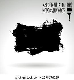 Black brush stroke and handwritten alphabet. Grunge vector abstract hand - painted element. Underline and border design.