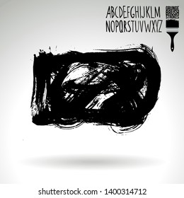 Black brush stroke and handwritten alphabet. Grunge vector abstract hand - painted element. Underline and border design.