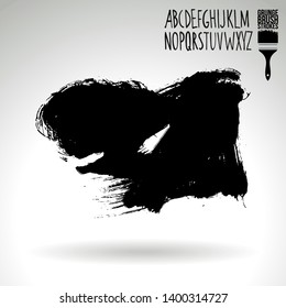 Black brush stroke and handwritten alphabet. Grunge vector abstract hand - painted element. Underline and border design.