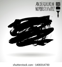 Black brush stroke and handwritten alphabet. Grunge vector abstract hand - painted element. Underline and border design.