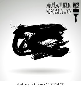 Black brush stroke and handwritten alphabet. Grunge vector abstract hand - painted element. Underline and border design.