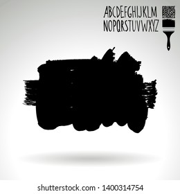 Black brush stroke and handwritten alphabet. Grunge vector abstract hand - painted element. Underline and border design.