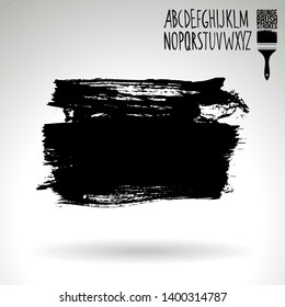 Black brush stroke and handwritten alphabet. Grunge vector abstract hand - painted element. Underline and border design.