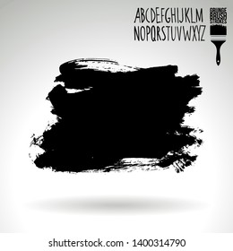 Black brush stroke and handwritten alphabet. Grunge vector abstract hand - painted element. Underline and border design.