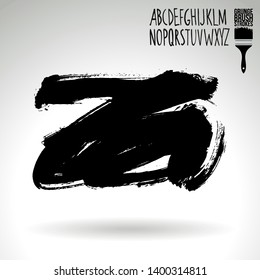 Black brush stroke and handwritten alphabet. Grunge vector abstract hand - painted element. Underline and border design.