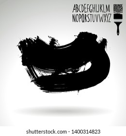 Black brush stroke and handwritten alphabet. Grunge vector abstract hand - painted element. Underline and border design.