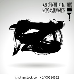 Black brush stroke and handwritten alphabet. Grunge vector abstract hand - painted element. Underline and border design.