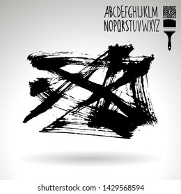 Black brush stroke and handwritten alphabet. Grunge vector abstract hand - painted element. Underline and border design.
