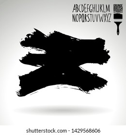Black brush stroke and handwritten alphabet. Grunge vector abstract hand - painted element. Underline and border design.