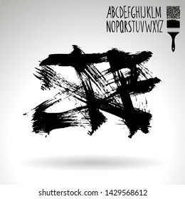Black brush stroke and handwritten alphabet. Grunge vector abstract hand - painted element. Underline and border design.
