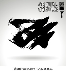 Black brush stroke and handwritten alphabet. Grunge vector abstract hand - painted element. Underline and border design.