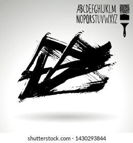 Black brush stroke and handwritten alphabet. Grunge vector abstract hand - painted element. Underline and border design.