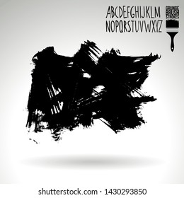 Black brush stroke and handwritten alphabet. Grunge vector abstract hand - painted element. Underline and border design.