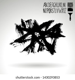 Black brush stroke and handwritten alphabet. Grunge vector abstract hand - painted element. Underline and border design.