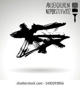 Black brush stroke and handwritten alphabet. Grunge vector abstract hand - painted element. Underline and border design.