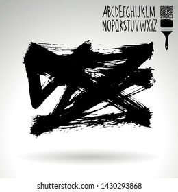 Black brush stroke and handwritten alphabet. Grunge vector abstract hand - painted element. Underline and border design.