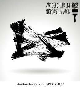 Black brush stroke and handwritten alphabet. Grunge vector abstract hand - painted element. Underline and border design.