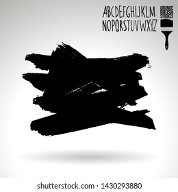Black brush stroke and handwritten alphabet. Grunge vector abstract hand - painted element. Underline and border design.