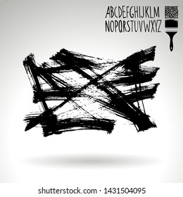 Black brush stroke and handwritten alphabet. Grunge vector abstract hand - painted element. Underline and border design.