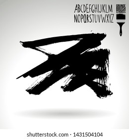 Black brush stroke and handwritten alphabet. Grunge vector abstract hand - painted element. Underline and border design.