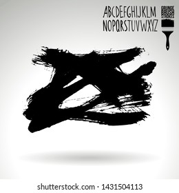 Black brush stroke and handwritten alphabet. Grunge vector abstract hand - painted element. Underline and border design.