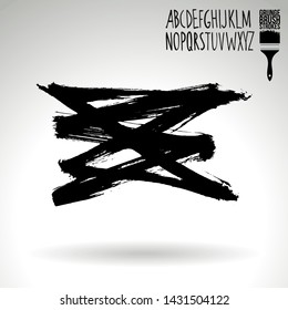 Black brush stroke and handwritten alphabet. Grunge vector abstract hand - painted element. Underline and border design.