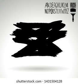 Black brush stroke and handwritten alphabet. Grunge vector abstract hand - painted element. Underline and border design.