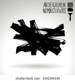 Black brush stroke and handwritten alphabet. Grunge vector abstract hand - painted element. Underline and border design.