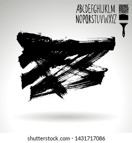 Black brush stroke and handwritten alphabet. Grunge vector abstract hand - painted element. Underline and border design.
