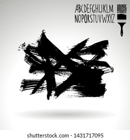 Black brush stroke and handwritten alphabet. Grunge vector abstract hand - painted element. Underline and border design.