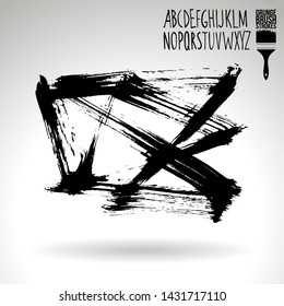 Black brush stroke and handwritten alphabet. Grunge vector abstract hand - painted element. Underline and border design.