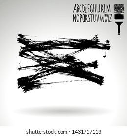 Black brush stroke and handwritten alphabet. Grunge vector abstract hand - painted element. Underline and border design.