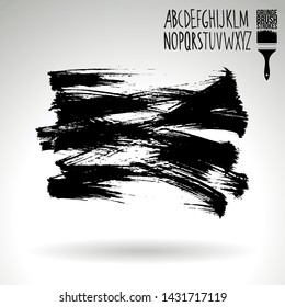 Black brush stroke and handwritten alphabet. Grunge vector abstract hand - painted element. Underline and border design.