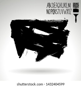Black brush stroke and handwritten alphabet. Grunge vector abstract hand - painted element. Underline and border design.
