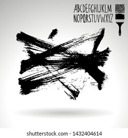Black brush stroke and handwritten alphabet. Grunge vector abstract hand - painted element. Underline and border design.