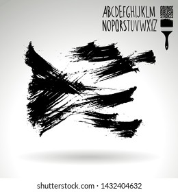 Black brush stroke and handwritten alphabet. Grunge vector abstract hand - painted element. Underline and border design.