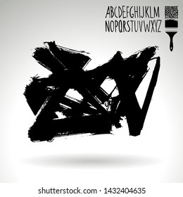 Black brush stroke and handwritten alphabet. Grunge vector abstract hand - painted element. Underline and border design.