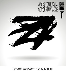 Black brush stroke and handwritten alphabet. Grunge vector abstract hand - painted element. Underline and border design.