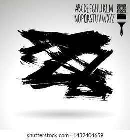 Black brush stroke and handwritten alphabet. Grunge vector abstract hand - painted element. Underline and border design.