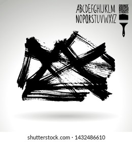Black brush stroke and handwritten alphabet. Grunge vector abstract hand - painted element. Underline and border design.