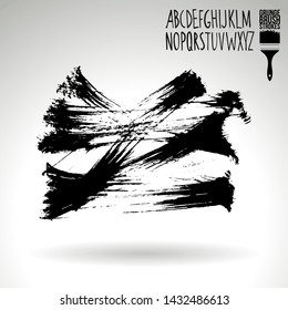 Black brush stroke and handwritten alphabet. Grunge vector abstract hand - painted element. Underline and border design.